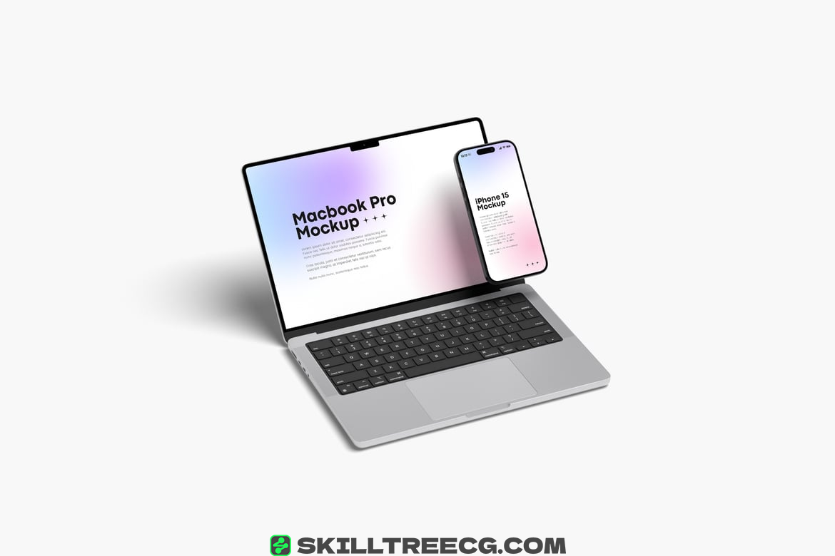 Macbook Pro with iPhone 15 Mockups（290973）-技能树